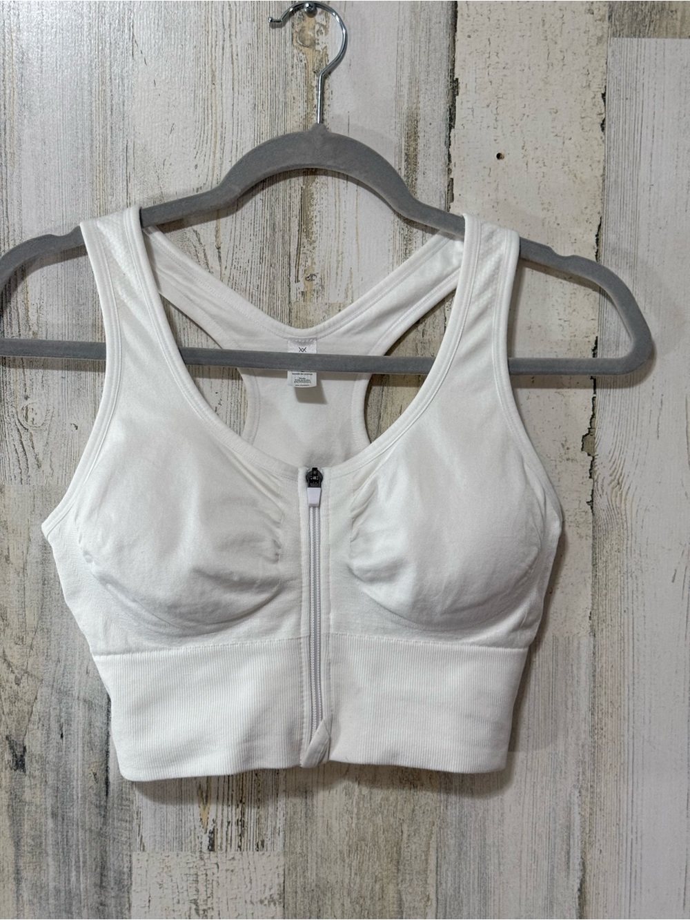 Front-Zip White Padded Racerback Sports Bra